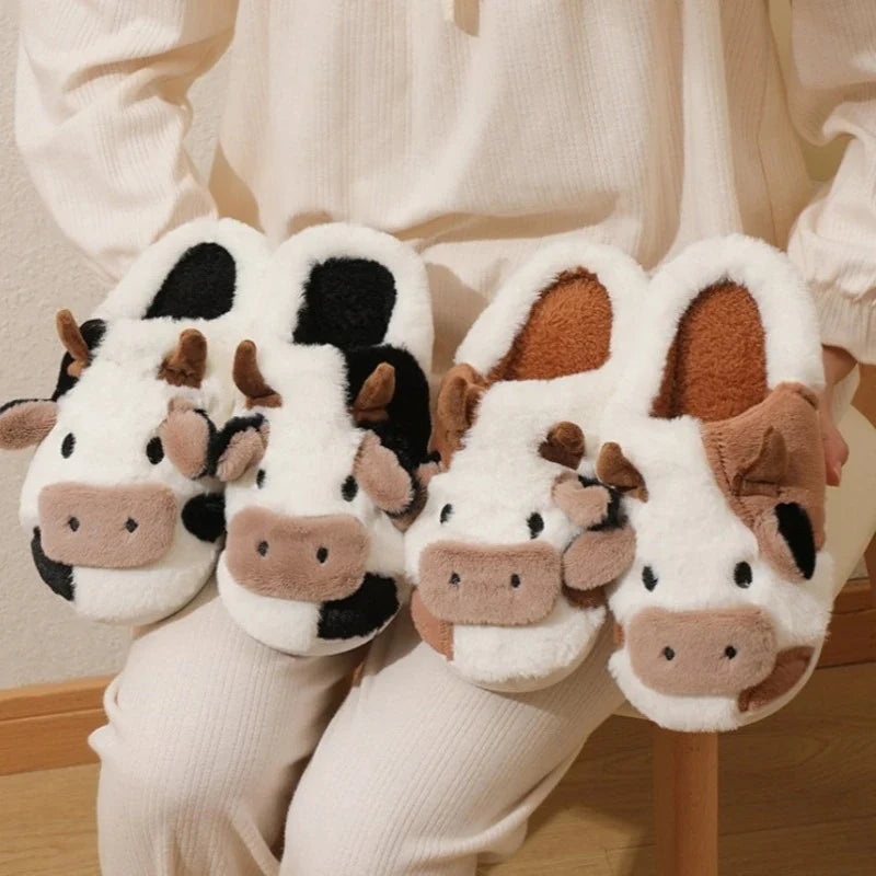 FuzzyFarm- Stitched Cow Slippers