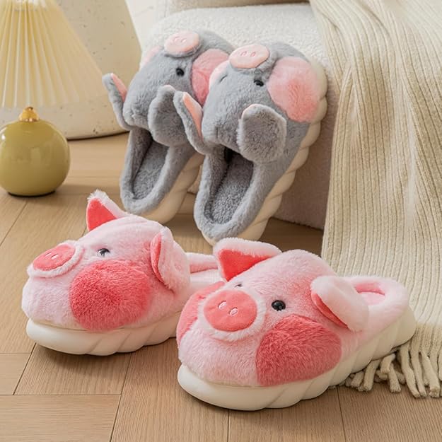 FuzzyFarm- Stitched Pig Slippers