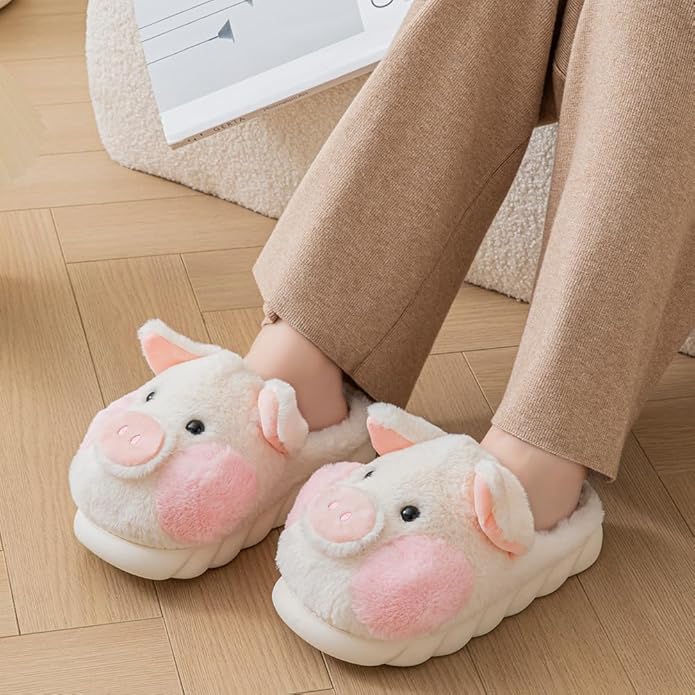 FuzzyFarm- Stitched Pig Slippers