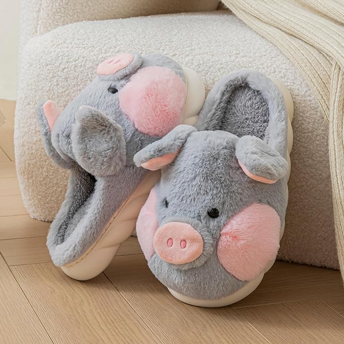 FuzzyFarm- Stitched Pig Slippers