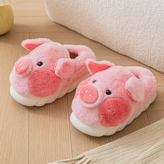 FuzzyFarm- Stitched Pig Slippers