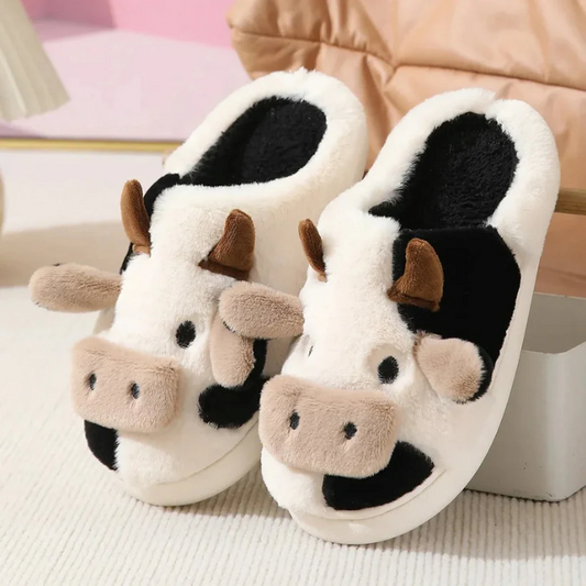 FuzzyFarm- Stitched Cow Slippers