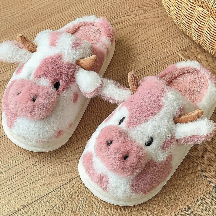 FuzzyFarm- Stitched Cow Slippers